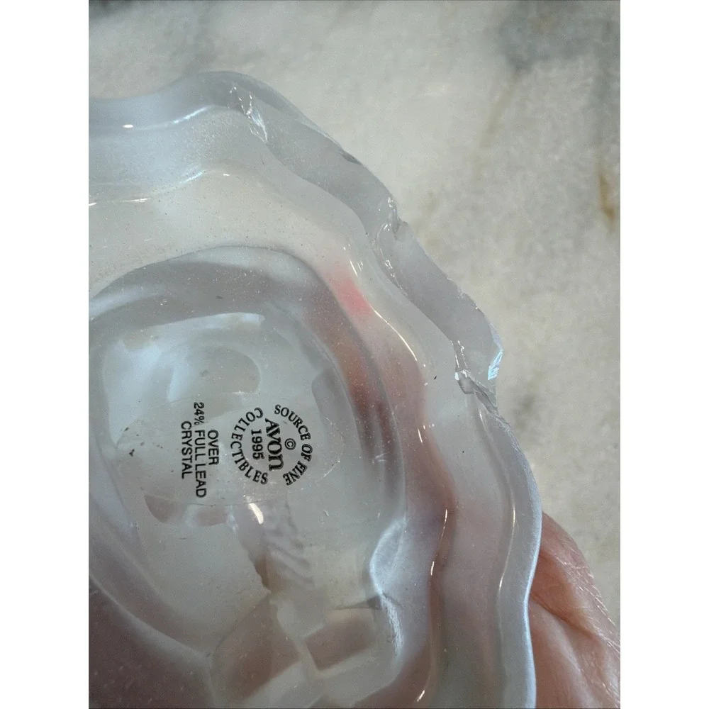 Set Of 2 Vintage 1995 MJ Hummel Frosted Crystal Glass Candle Holder Angel Avon 2